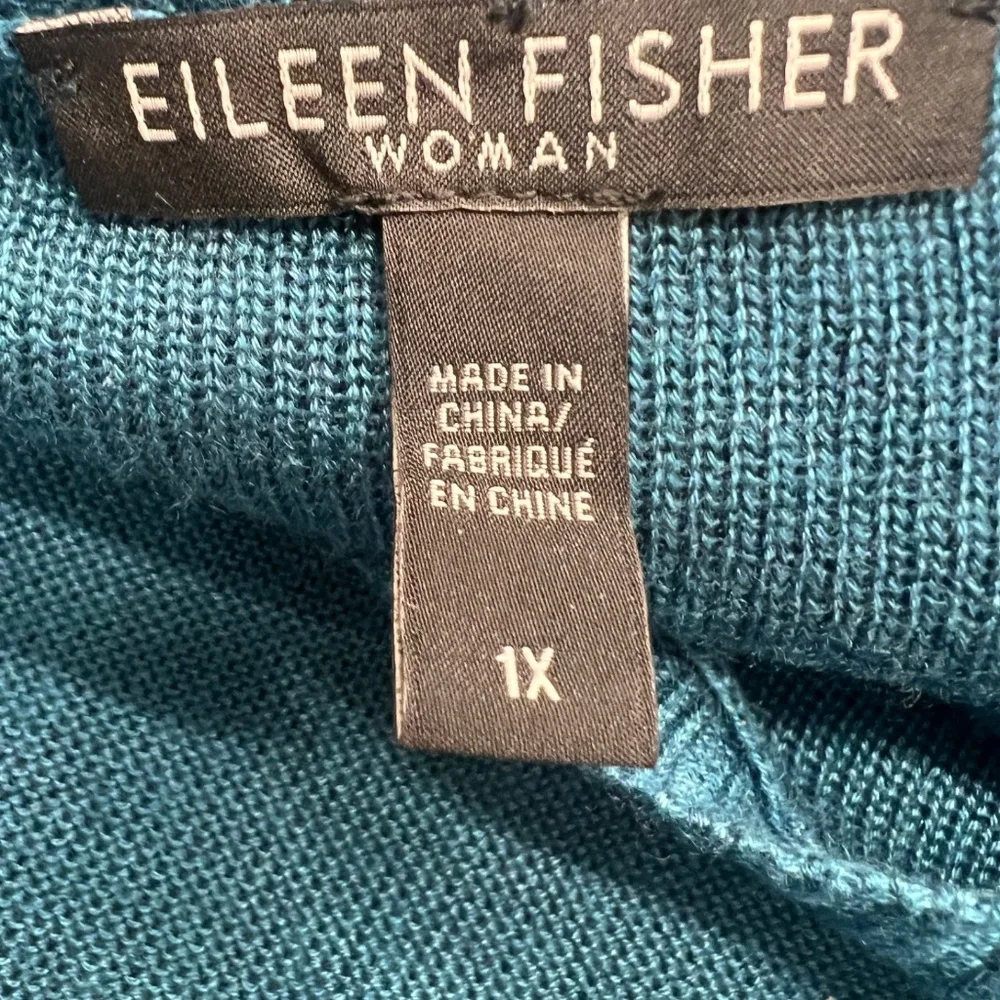 Eileen Fisher Woman Sweater Womens 1X Blue Tencel‎ Merino Oversized Tunic Knit